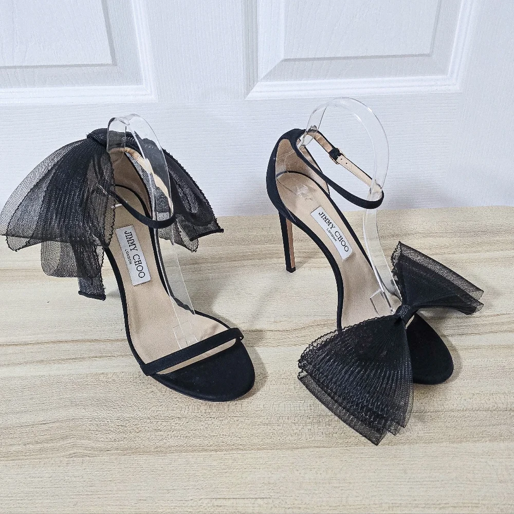 Jimmy Choo Aveline 100 Bow Ankle Strap Sandals Heels Size 40.5/10.5 - Picture 3 of 16